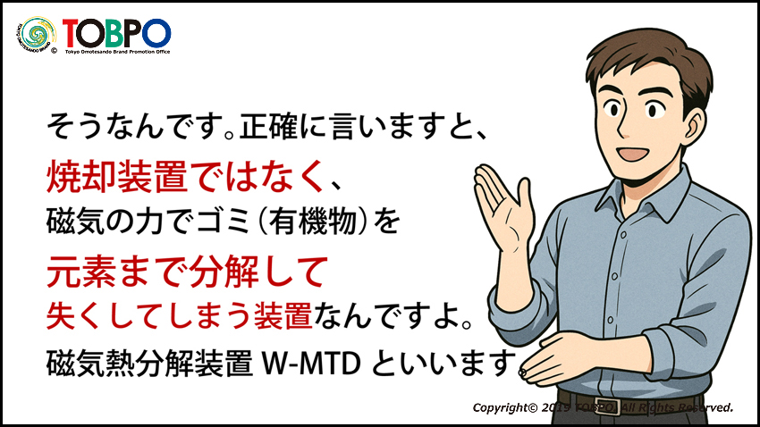 W-MTD磁気熱分解装置は日々の生活、産業活動で発生するゴミの焼却灰を、W-MTD磁気熱分解装置で再処理すれば、更に減容化します。メーカー伝導工業販売部TOBPO。